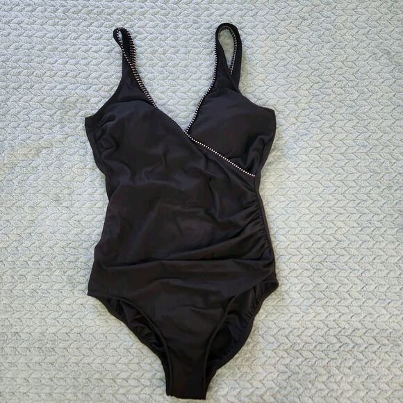 Trimshaper Swimsuit Size 12 Black Slimming Rouching - Picture 1 of 10